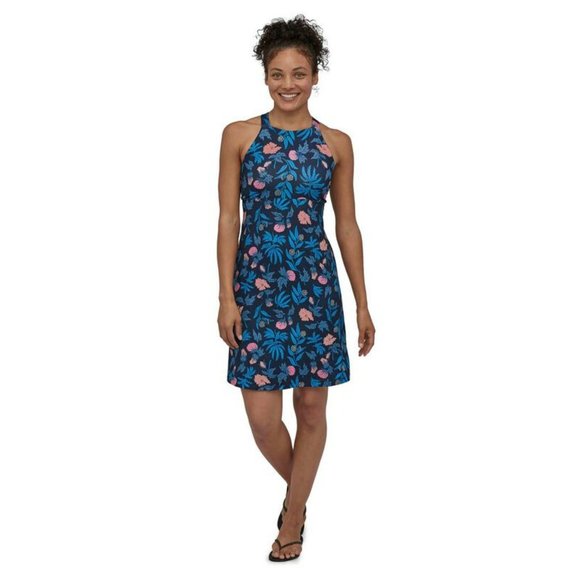 Patagonia Dresses & Skirts - PATAGONIA MAGNOLIA SPRING DRESS Navy blue Pink FLORAL Knit Built in Bra Sz XL